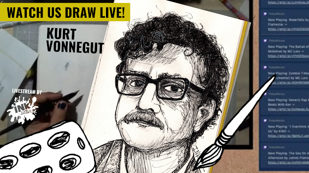 Join the livestream and watch us draw Kurt Vonnegut Live.