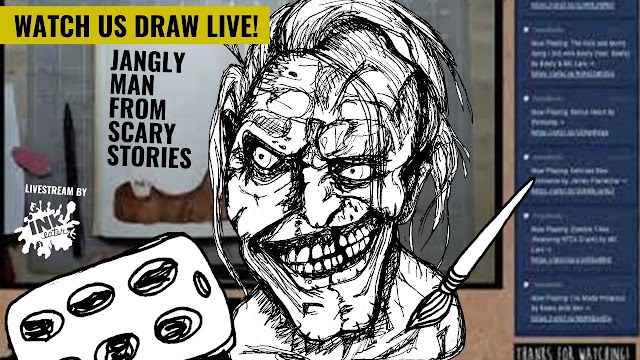Join the livestream and watch us draw Jangly Man Live.